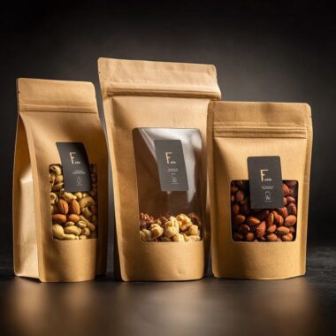 Stand-up food packaging paper pouches with zipper and window
