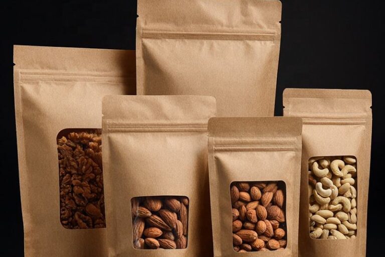 Food Packaging Stand-Up Paper Pouches (7) Stand-up food packaging paper pouches with zipper and window