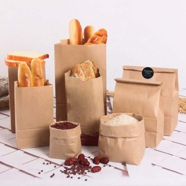 Durable brown kraft food paper bags for bakery and takeaway