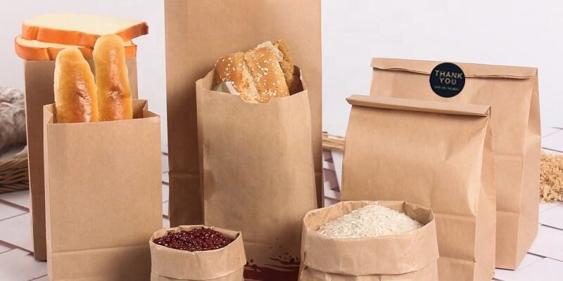 Durable brown kraft food paper bags for bakery and takeaway