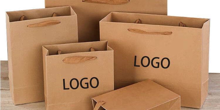 Luxury kraft shopping paper bags with handles for retail packaging