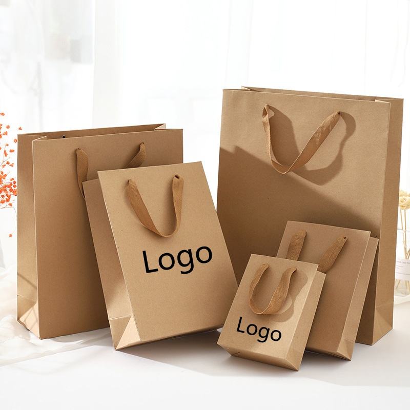 Luxury kraft shopping paper bags with handles for retail packaging