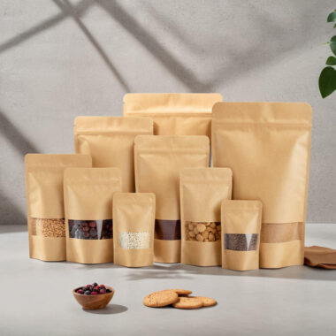 Food-grade paper pouches with window and zipper