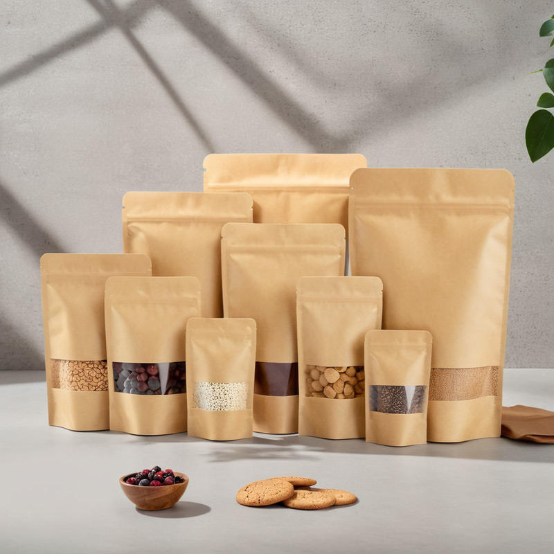 Food-grade paper pouches with window and zipper