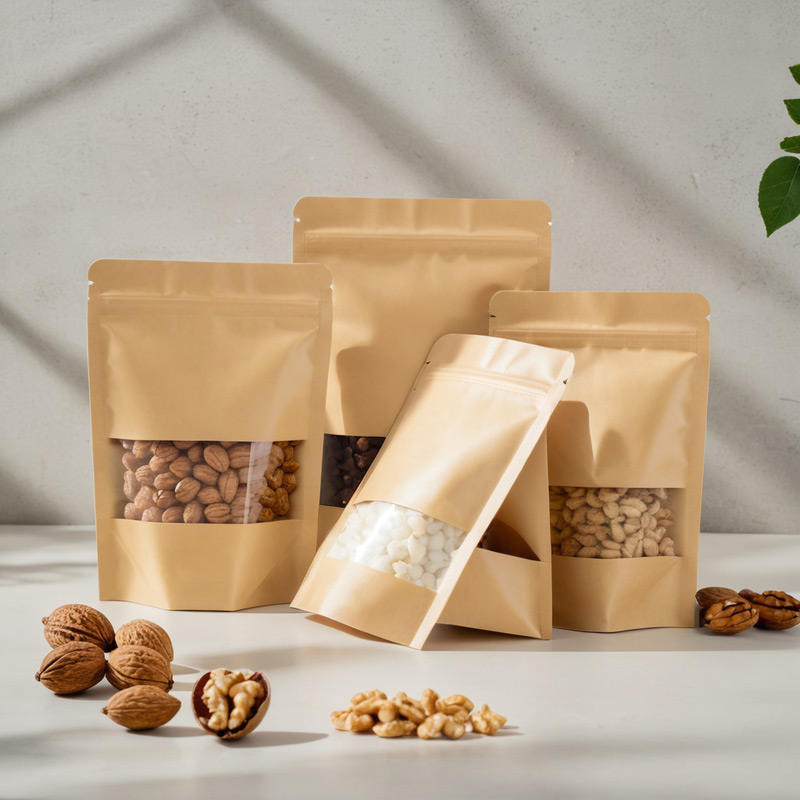 Food-grade paper pouches with window and zipper