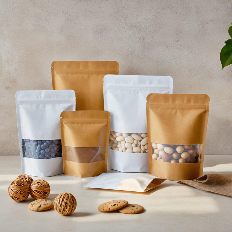 Food-grade paper pouches with window and zipper