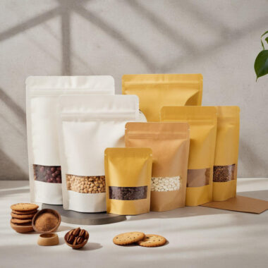 Food-grade paper pouches with window and zipper