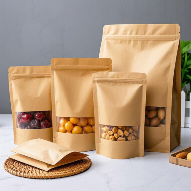 Food-grade paper pouches with window and zipper