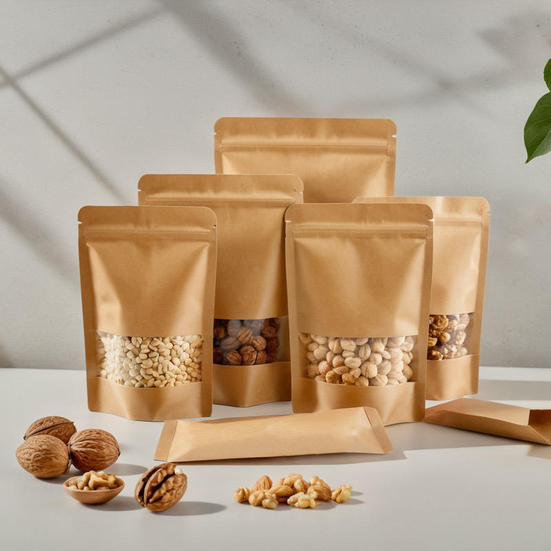 Food-grade paper pouches with window and zipper