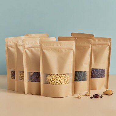 Food-grade paper pouches with window and zipper