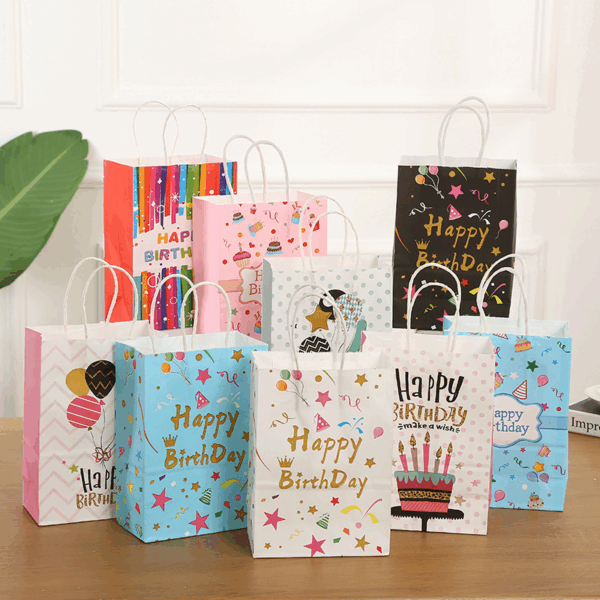 Eco-friendly Happy Birthday kraft paper gift bags