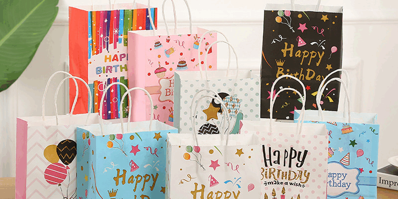 Eco-friendly Happy Birthday kraft paper gift bags