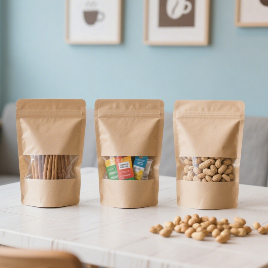 Food-grade recyclable paper pouches with zipper