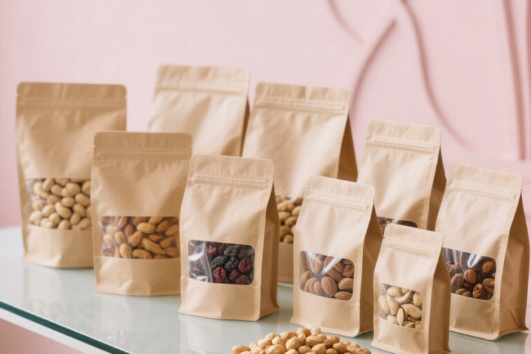 Recyclable Kraft Paper Food Pouches (7) Food-grade recyclable paper pouches with zipper