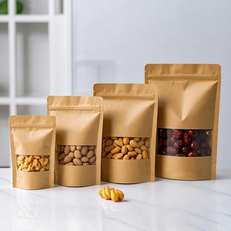 Biodegradable paper pouch with half transparent window