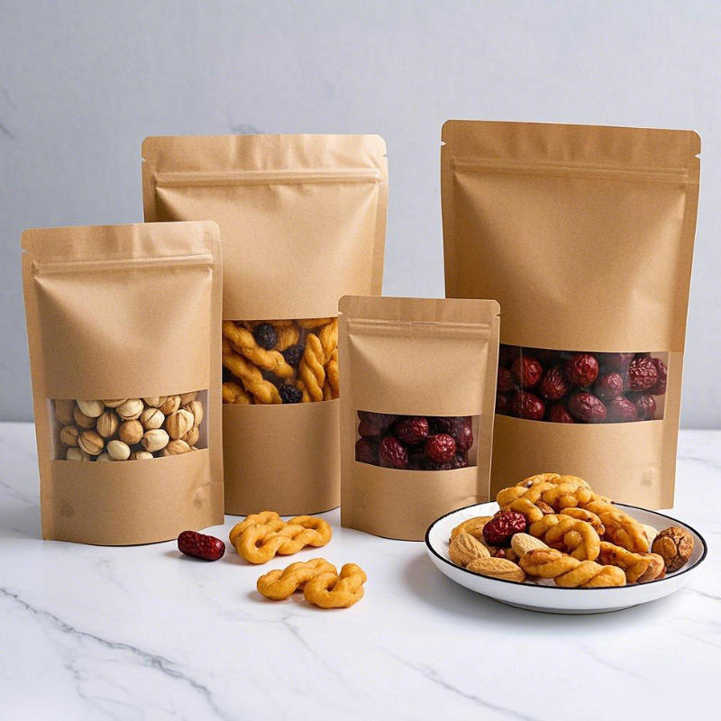 Biodegradable paper pouch with half transparent window