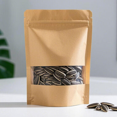 Biodegradable paper pouch with half transparent window