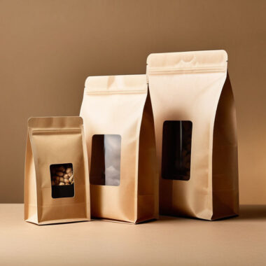 Resealable kraft paper pouches with transparent window