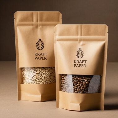 Resealable kraft paper pouches with transparent window