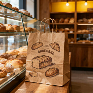 Thick durable kraft paper bags for bakery and coffee shop use
