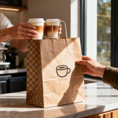 Thick durable kraft paper bags for bakery and coffee shop use