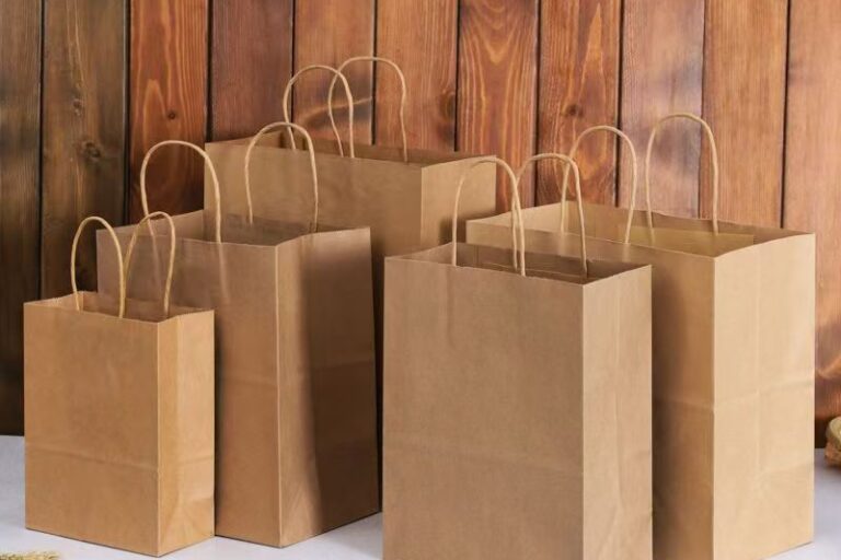 Biodegradable Food Grade Handle Kraft Paper Bags (2) Biodegradable food grade handle kraft paper bags for gift shopping