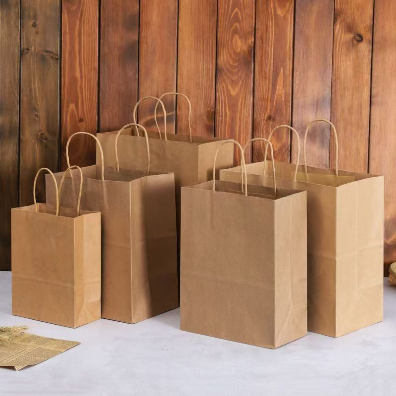 Biodegradable food grade handle kraft paper bags for gift shopping