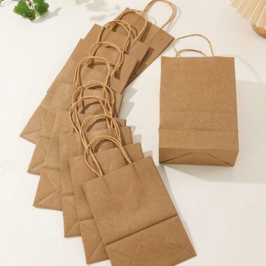 Biodegradable food grade handle kraft paper bags for gift shopping