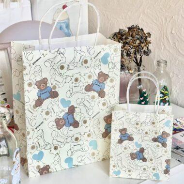 Premium blue teddy bear birthday gift paper bags