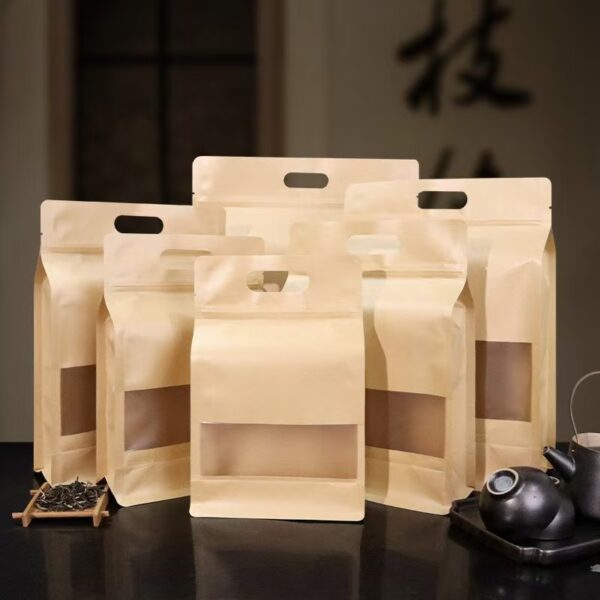 Food grade brown kraft paper pouches with clear window