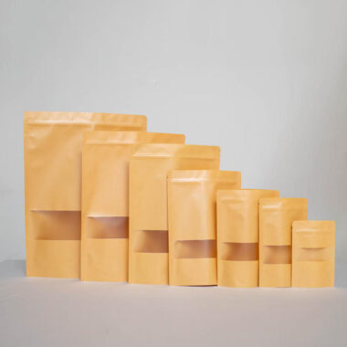 Food packaging zipper brown kraft paper pouches with window