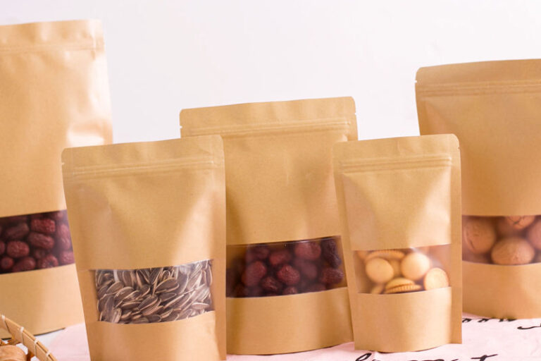 Brown Kraft Zipper Paper Pouches with Window for Food (2) Food packaging zipper brown kraft paper pouches with window
