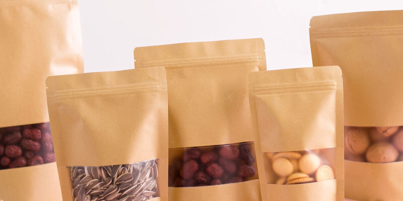 Food packaging zipper brown kraft paper pouches with window