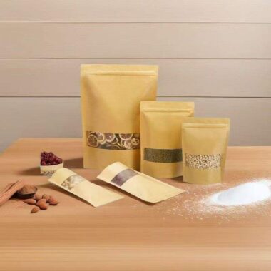 Food packaging zipper brown kraft paper pouches with window