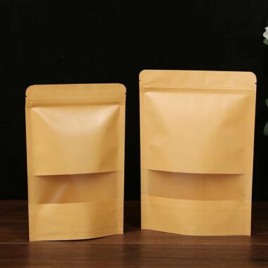 Food packaging zipper brown kraft paper pouches with window