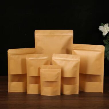 Food packaging zipper brown kraft paper pouches with window