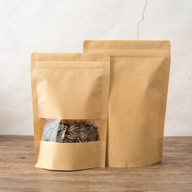 Food packaging zipper brown kraft paper pouches with window