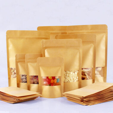 Food packaging zipper brown kraft paper pouches with window