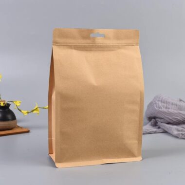 Stand up brown zipper paper pouches for coffee tea packaging