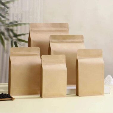 Stand up brown zipper paper pouches for coffee tea packaging