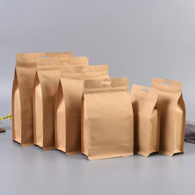 Stand up brown zipper paper pouches for coffee tea packaging
