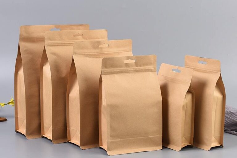 Brown Stand Up Zipper Paper Pouches for Coffee and Tea (6) Stand up brown zipper paper pouches for coffee tea packaging