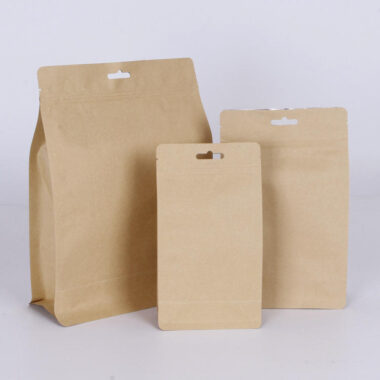 Stand up brown zipper paper pouches for coffee tea packaging