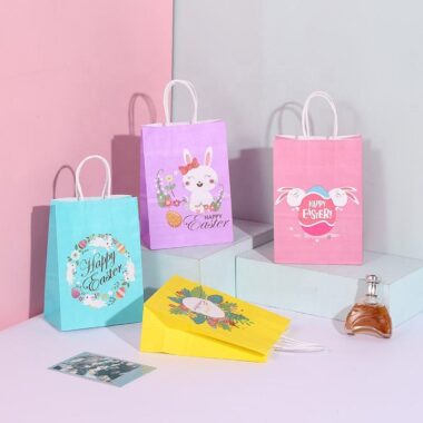 Colorful cartoon recycled handle kraft paper bags for clothing and shoes