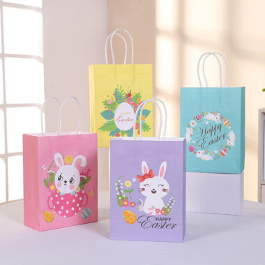 Colorful cartoon recycled handle kraft paper bags for clothing and shoes