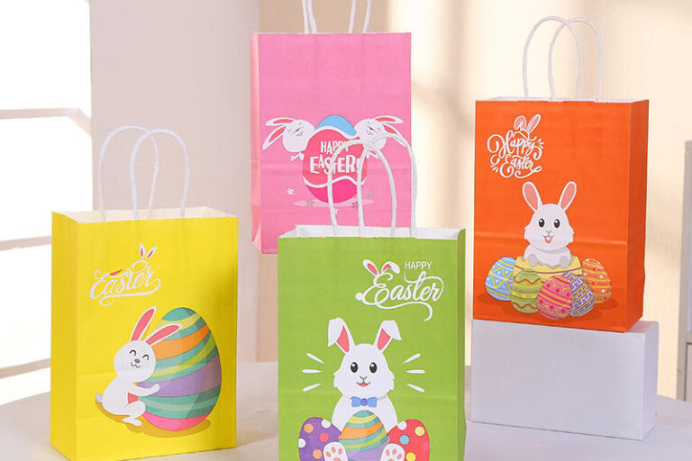 Cartoon Recycled Handle Kraft Paper Bags (6) Colorful cartoon recycled handle kraft paper bags for clothing and shoes