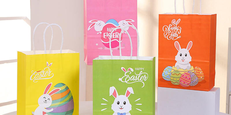 Colorful cartoon recycled handle kraft paper bags for clothing and shoes