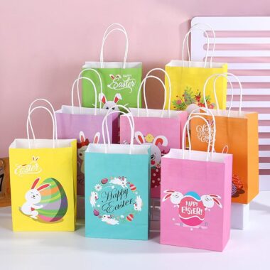 Colorful cartoon recycled handle kraft paper bags for clothing and shoes