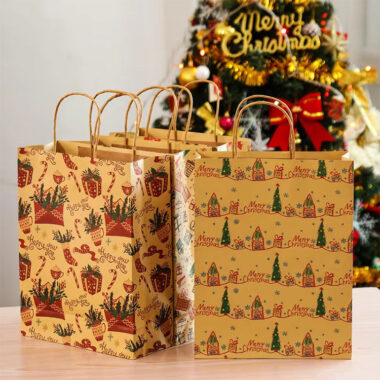 Eco Christmas candy handle kraft gift paper bags