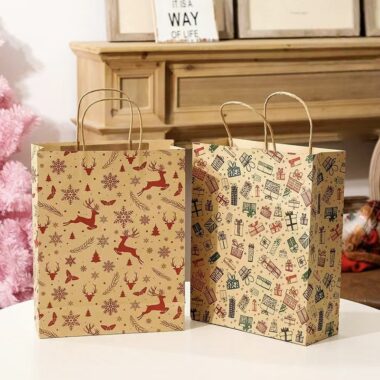 Eco Christmas candy handle kraft gift paper bags